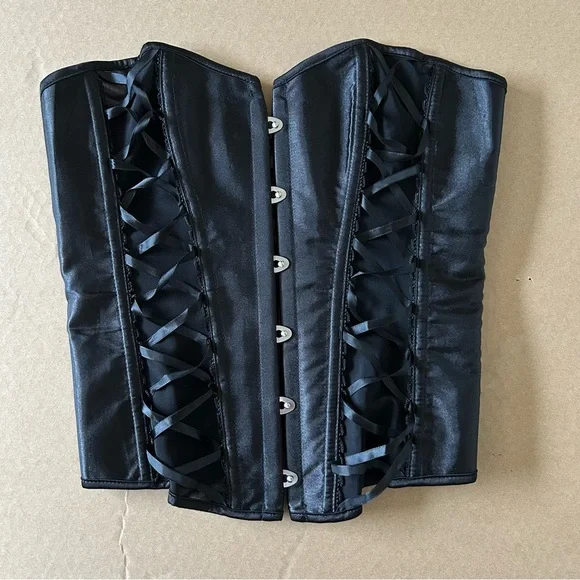Adore Me Black Boned Corset Women’s Small Satin Black Laced Up Strapless Bustier - Picture 10 of 10